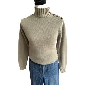 Orvis Women’s Small Beige Fisherman Sweater 90s Cotton Blend Mock Neck